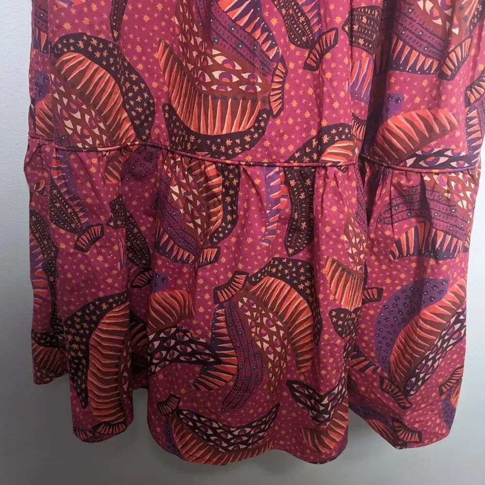 Farm Rio Pink Wild Bananas Print Ruffled Cotton Midi Dress New with Defect M